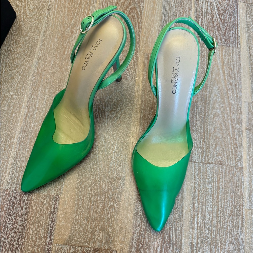 Tony Bianco Green Vinyl Slingback Heels 6
